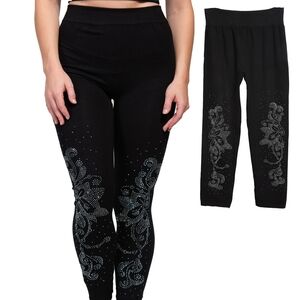 NWT Black Rhinestone Leggings High Rise Stretch Sparkle Bling One Size